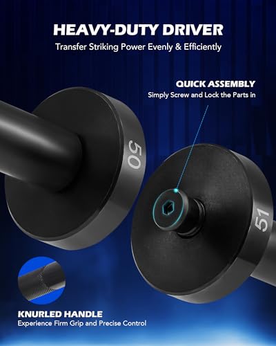 OMT Bushing Driver & Transmission Bearing Race Seal Installer Kit | Bush Removal Puller Bearing Press Tool Kit with 18-65mm & 74mm Metric Discs - color: Black Handle