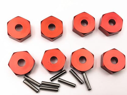 8pcs/Set Aluminum 12mm Wheel Hex Hubs Drive Adapter 5mm Thickness with 2x10mm pins for Redcat Axial HSP WLtoys Himoto Truck Model Car Upgrade Parts(Red) - color: Red