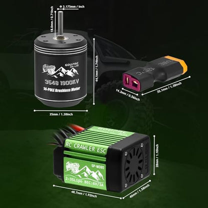 GOUPRC S3548 1900KV Outrunner Brushless Motor with 80A Brushless Crawler ESC Electric Speed Controller Combo Set for 1/10 1/12 RC Crawler Car Upgrades - color: Green 1900kv Motor & 80a Esc