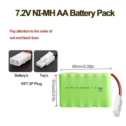 3Pack 7.2V 2400mAh NI-MH RC Battery Pack RC Car Truck Rechargeable Replacement AA Battery Cell KET/2P Plug for RC Toys,Drone,Remote Control Car DIY - size: 3Pack