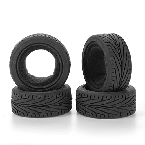 1/10 RC On-Road Car Tyres, 65mm Rubber RC Tire for 1/10 HSP Tamiya HPI Kyosho RC On Road Run-flating Car (Black) - color: Black