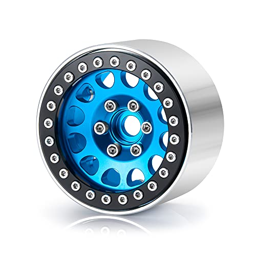 Aluminum 1.9" Beadlock Wheels Rim for Axial SCX10 II III TRX4 D90 | 1/10th RC Crawler Vehicel Car Parts - color: Blue