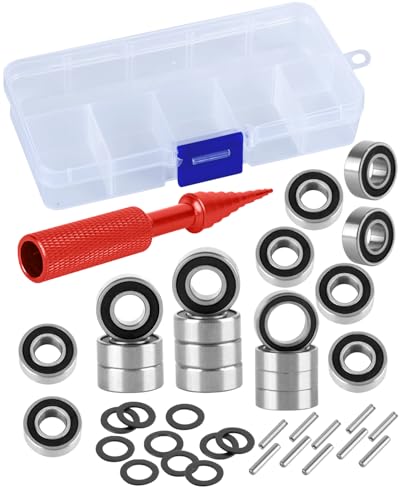 RC Bearings Kit Upgrades Part for 1/10 Slash 2WD,Slash 2WD BL-2S,Rustler 2WD,Stampede 2WD,Bandit 2WD RC Car,Metal Bearings Kit Hops Up,19pcs w/Bearing Tool,Black - color: Black(1set)