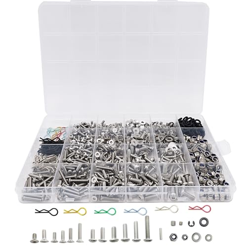 1008Pcs Universal RC Screw Assortment Kit 304 Stainless Steel for Traxxas | For HPI Arrma SCX10 Losi 1/8 1/10 1/12 1/16 Scale RC Cars,High Tensile,Rust Resistance,Compartment Storage Case