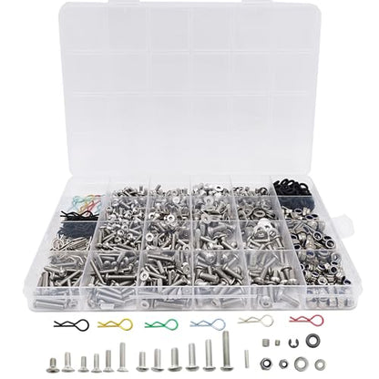 1008Pcs Universal RC Screw Assortment Kit 304 Stainless Steel for Traxxas | For HPI Arrma SCX10 Losi 1/8 1/10 1/12 1/16 Scale RC Cars,High Tensile,Rust Resistance,Compartment Storage Case