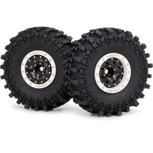 61 * 22.4mm Soft Sticky 1.0 Mud Terrain Tires Tyre & Brass 1'' beadlock Wheels Rims for RC Crawler 1/18 TRX4M 1/24 SCX24 Upgrades, HS701457 - color: White & Black