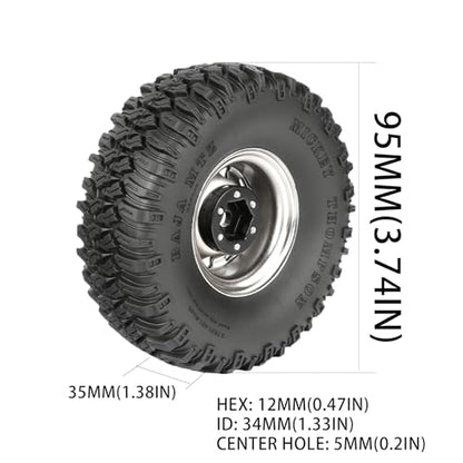 4PCS 1.55 inch Aluminum Metal Beadlock Wheels Rim and 95mm Rubber Tires Set Replacement for 1/10 RC Crawler Car for D90 TF2 Tamiya CC01 CC02 LC70 JIMNY Axial AX90069 Upgrade Parts(Silver) - color: Silver