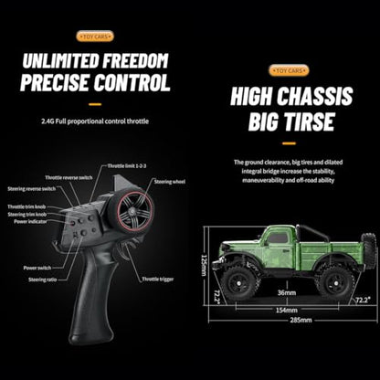 1/18 Scale RC Pickup Truck for Adult, 2.4GHz 4WD Off-Road Remote Control Drift Car, RC Rock Crawler with LED Lights, 12km/h High Speed & Waterproof ESC - color: Grey, size: 3 Battery