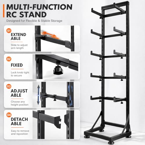 Upgraded RC Car Display Stand Compatible with TRX4, TRX4M, SCX10, FCX18 and Ascent-18, SCX24 RC Crawler Trucks, Adjustable Multilayer Storage Rack Shel for 1/8 1/10 1/12 1/18 1/24 Scale Model Cars