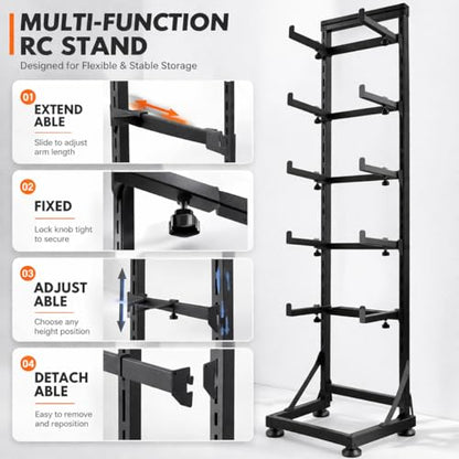 Upgraded RC Car Display Stand Compatible with TRX4, TRX4M, SCX10, FCX18 and Ascent-18, SCX24 RC Crawler Trucks, Adjustable Multilayer Storage Rack Shel for 1/8 1/10 1/12 1/18 1/24 Scale Model Cars