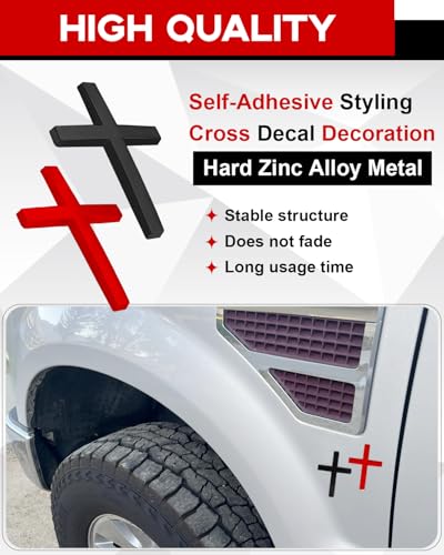 2PCS Metal Jesus Cross Car Emblem, 2.5"×1.8" 3D Silver Alloy Religious Jesus Christ Cross Badge Stickers, Self-Adhesive Automotive Christian Decals for Car Body, Tailgate, Window(Black+Red) - color: Black+Red
