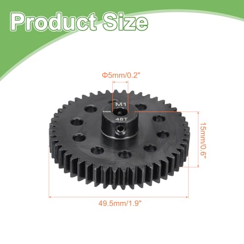 MECCANIXITY Steel M1 Gear Set 48T 5mm Shaft Motor Gears for RC Vehicles Truck Drift Car Part, Black - size: 48T