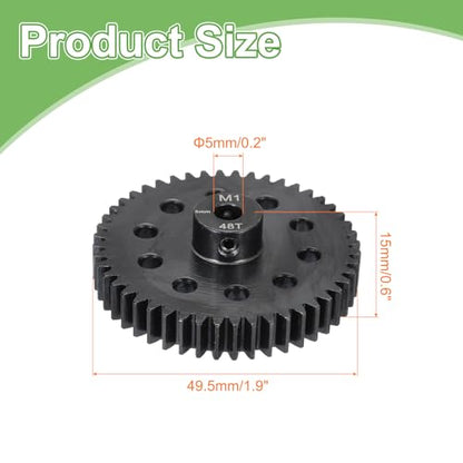 MECCANIXITY Steel M1 Gear Set 48T 5mm Shaft Motor Gears for RC Vehicles Truck Drift Car Part, Black - size: 48T