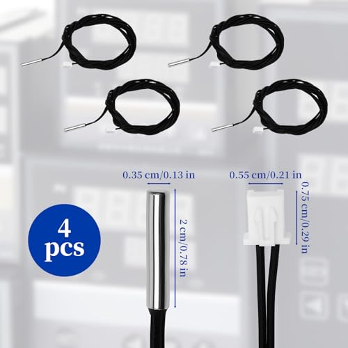 2-Pack 10K Temperature Sensor Probe, 1 Meter Waterproof Temp Sensor Probe, Stainless Steel 3950 NTC Temp Sensor Probe, Digital Temperature Transmitter Extension Cable