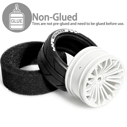 1/10 RC On Road Tires OD 2.55'' & Plastic Wheels 12mm Hex for 1:10 Scale Racing Touring Street Car Tamiya TT01 TT02 XV01 TA06 A959 144001 HPI KYOSHO HSP PTG2 Traxxas (White) - color: White