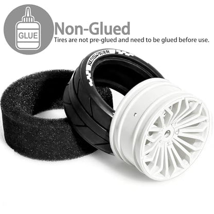 1/10 RC On Road Tires OD 2.55'' & Plastic Wheels 12mm Hex for 1:10 Scale Racing Touring Street Car Tamiya TT01 TT02 XV01 TA06 A959 144001 HPI KYOSHO HSP PTG2 Traxxas (White) - color: White