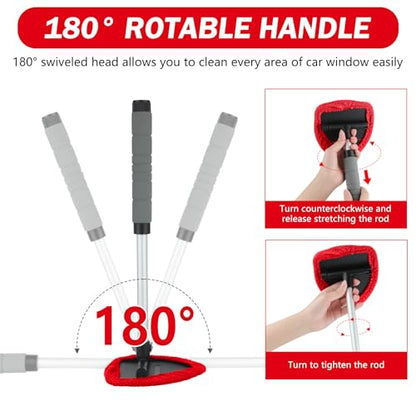 8 Pcs Car Window Cleaner Kit Triangle Shape Include Windshield Cleaning Tool with Extendable Handle 5 Microfiber Bonnets 1 Car Ventilation Brush 1 Empty 50ml Spray Bottle Glass Wiper Kits, Red - color: Red