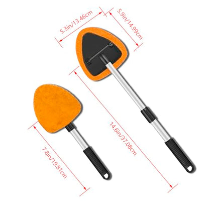 4 Pack Windshield Cleaning Tool with Extendable Handle, Orange | aluminum ABS and microfiber body, pivoting head, reusable cloth pads, fits most vehicle glass, auto cleaning tools - color: Orange