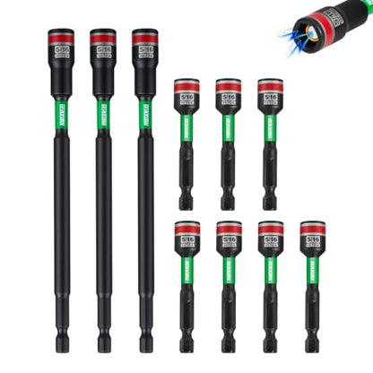 Impact Nut Driver Set, 10 Pieces 2.56”6”Long 5/16”6 Point Alloy Steel Magnetic SAE Nut Setter Set Use For Require Installing 1/4 Hex Shank Impact Driver with Case Box - size: 2.56"/6", style: 5/16"-10pcs