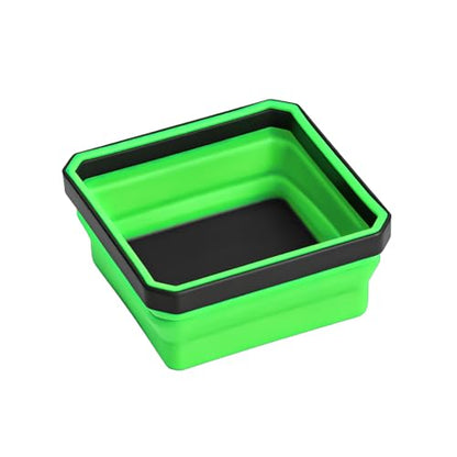 Car Collapsible Magnetic Parts Tray, Foldable Silicone Magnetic Vehicle Tool Tray Organizer for Bolts Screws Nuts, Square Automotive Washers Pins Magnet Bowl, Universal Fit (Green) - color: Green