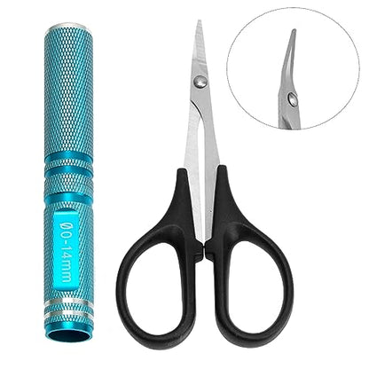 RC Hole Puncher Reamer with Sleeve and Curved Trimming Scissor Small Cross Wrench Universal Tool Set for RC Car Truck Bodyshell Boat Airplane Body Shell