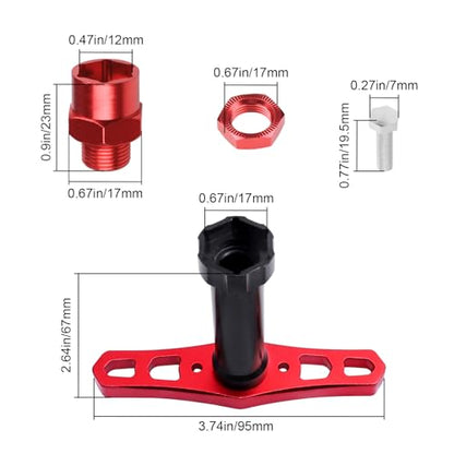 Hobbypark 12mm to 17mm Wheel Hex Hub Adapter Extension Conversion Offset for 1/10 RC Cars Trucks Off Road Buggy Upgrade 1/8 Tires (with Red Adapter) - color: With Red Adapter