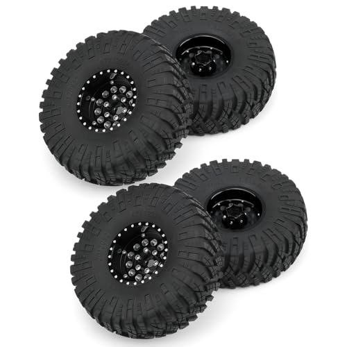 4PCS/Set 1.9" Aluminium Beadlock Wheel Tire Set with Foam Insert for 1/10th AXIAL SCX10 TRX4 Gen8 SCX10-II AXI90046,SCX10-III,D90 RC Crawler Truck Car Upgrade (Black) - color: Black
