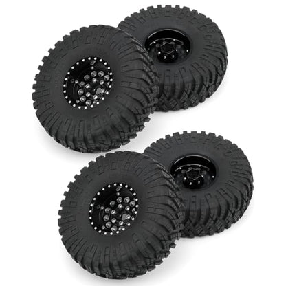 4PCS/Set 1.9" Aluminium Beadlock Wheel Tire Set with Foam Insert for 1/10th AXIAL SCX10 TRX4 Gen8 SCX10-II AXI90046,SCX10-III,D90 RC Crawler Truck Car Upgrade (Black) - color: Black