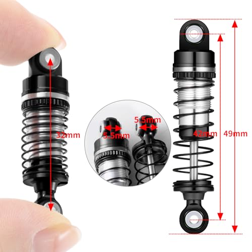 RCLIONS RC Car Shocks 42mm Oil Shock Absorber for FMS 1/18 FCX18 LC80 RC Crawler Car Upgrade Parts (Black) - color: Black