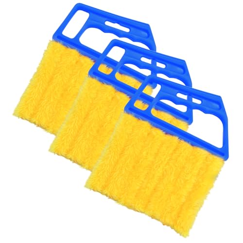 3PCS Car Window Blind Cleaner Duster Tool, 7 Fingers Microfiber Vehicle Handheld Shutter Dusting Cleaning Brush, Removable Auto Air Conditioner Vents Cleaner, Universal Fit (Blue) - color: Blue