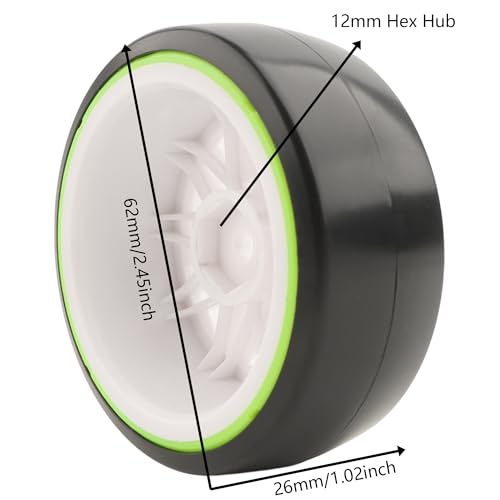 1/10 Hard Plastic RC Drift Tires - 12mm Hex Hub On-Road Touring Racing Wheels Set for HSP Tamiya HPI Kyosho Redcat ExceedRC WLtoys 144001 On-Road Drifting Drift Cars - color: Green