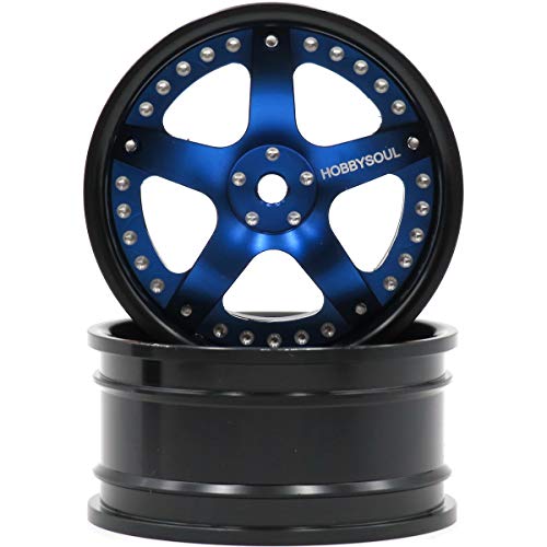 2pcs RC 1/10 Aluminum Alloy Wheel Rims Hex 12mm Adjustable Offset Black & Blue Color Fit 1:10 RC On Road Drift Touring Car Tires - color: Black & Blue