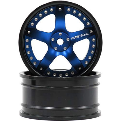 2pcs RC 1/10 Aluminum Alloy Wheel Rims Hex 12mm Adjustable Offset Black & Blue Color Fit 1:10 RC On Road Drift Touring Car Tires - color: Black & Blue