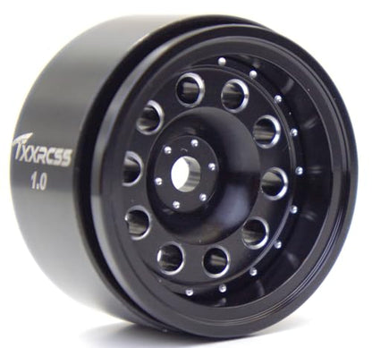 RC 1.0 Beadlock Wheels Offsets -2 Aluminum Rims for AX24 1/18 TRX4M All 1/24 Scale SCX24 Deadbolt RC Crawler Car Wheels Upgrades 4Pc (Black) - color: Black