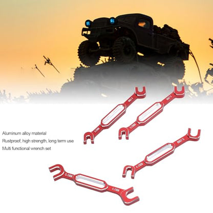 RC Turnbuckle Wrench, 4PCS 3.0 3.2 3.5 3.7 4.0 5.0 5.5 6.0mm Aluminum Alloy Nut Ball Joint Remover Repair Wrench Kit for RC Car Model (Red)