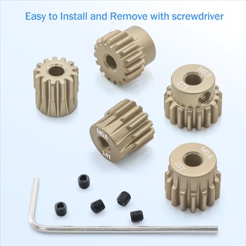 5PCS M0.6 Pinion Gear Set 13T 14T 15T 16T 17T 7075 Aluminium Pinion Motor Gear Compatible with 1/10 RC Car Brushed Brushless Motor - size: 13T 14T 15T 16T 17T