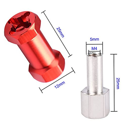 AIMROCK 12mm Hex Hub Extension Wheel Spacer 25mm Offset for 1/10 SCX10 SCX10 II Wraith RC Crawler Truck (Red, 25mm) - color: Red, size: 25mm