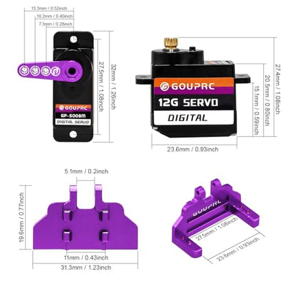 GOUPRC 12G RC Digital Micro Servo of Metal Steel Gear with Servo Mount Bracket & 25T Servo Horn for SCX24 Servo RC Car Upgrade Parts - color: Purple
