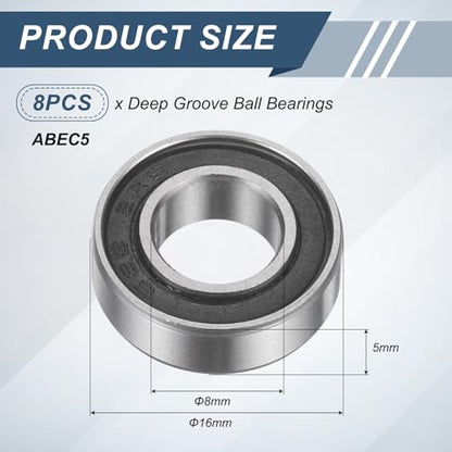 uxcell 8Pcs 688 2RS 8mmx16mmx5mm Deep Groove Ball Bearings, Double Rubber Shielded Bearing Steel ABEC5 High Performance for Industrial Machinery Precision Transmission, Black - size: 688 2RS 8mmx16mmx5mm