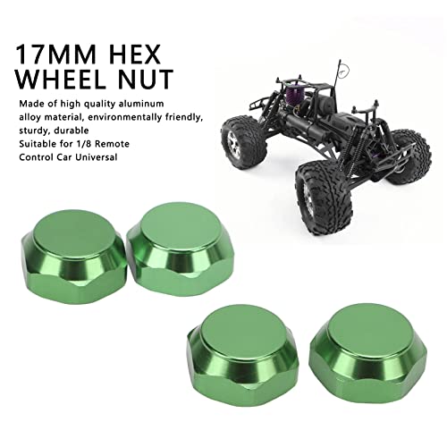 RC Car Wheel Nuts, Aluminum Alloy Universal hex Nuts 17mm Outer Diameter 4-piece Set for Off-Road Racing hobbyist Maintenance and 1/8 Scale RC Enthusiasts - color: Green