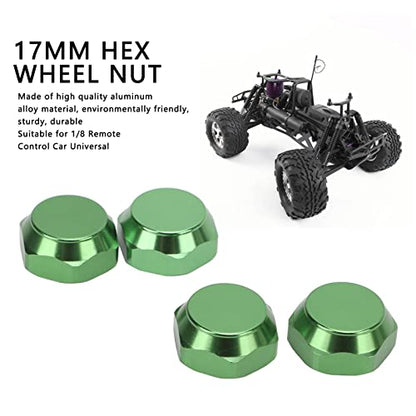 RC Car Wheel Nuts, Aluminum Alloy Universal hex Nuts 17mm Outer Diameter 4-piece Set for Off-Road Racing hobbyist Maintenance and 1/8 Scale RC Enthusiasts - color: Green