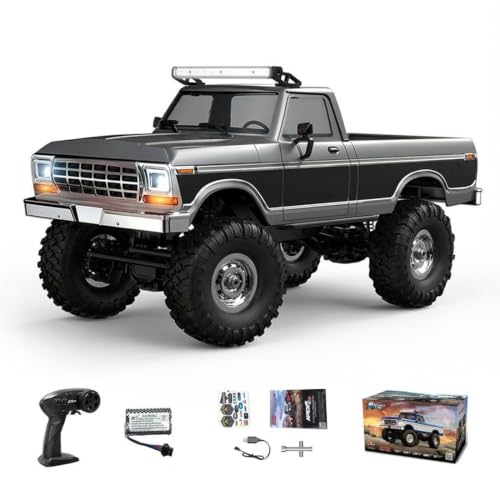 1/16 Scale RC Pickup Crawler for Adults, 2.4GHz Full-Proportional Off-Road Vehicle Model, 4WD Metal Chassis Remote Control Truck with LED Lights, USB Rechargeable (Grey) - color: Grey