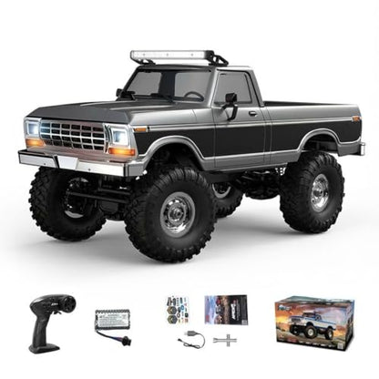 1/16 Scale RC Pickup Crawler for Adults, 2.4GHz Full-Proportional Off-Road Vehicle Model, 4WD Metal Chassis Remote Control Truck with LED Lights, USB Rechargeable (Grey) - color: Grey