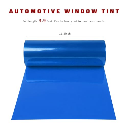 Car Light Tint Film, 12" × 48" Waterproof Headlight Vinyl Wrap Film Includes Squeegee & Cutter, Self-Adhesive Air-Release Wrap for Fog Lights, Taillights, and Headlights (Dark Blue) - color: Dark Blue