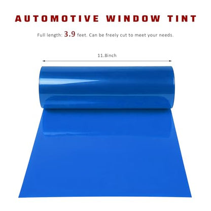 Car Light Tint Film, 12" × 48" Waterproof Headlight Vinyl Wrap Film Includes Squeegee & Cutter, Self-Adhesive Air-Release Wrap for Fog Lights, Taillights, and Headlights (Dark Blue) - color: Dark Blue