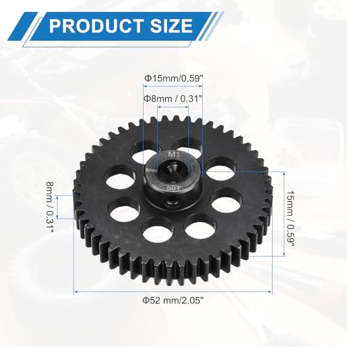 MECCANIXITY 1M 50T 40 Chrome Steel Motor Pinion Gears, 2.05" x 2.1" RC Motor Gears Fits 8mm Shaft Bore for RC Vehicles Truck Drift Remote Control Car Off-Road Crawler Parts, Black - style: 50T