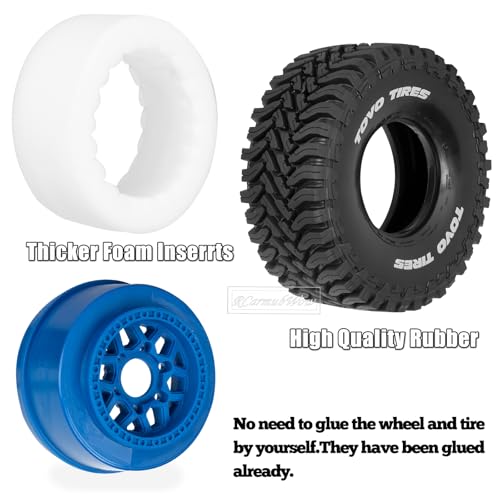 RC Wheels and Tire for 1/8 Maxx Slash 6S Short Course Truck(102076-4),All-Terrain Rubber Tyres w/Foam Insert,Replacement for #10272,Navy Blue - color: Navy Blue(4pcs)