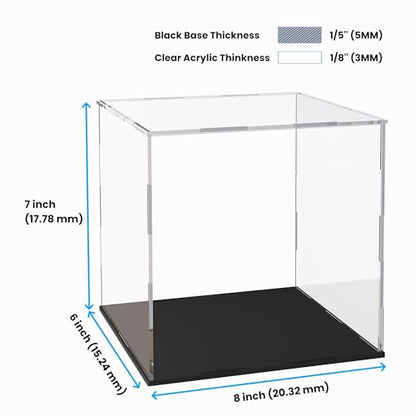 Acrylic Display Case for Collectibles and Toys, Versatile Clear Acrylic Display Box with Black Base for DIY Dollhouse and Tiny House, 8x6x7-inch - size: 8"L x 6"W x 7"H