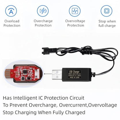 7.2V USB Charger with SM-2P Plug Battery Charging Cable for 7.2V NICD/NIMH Battery RC Truck RC Excavator RC Cars