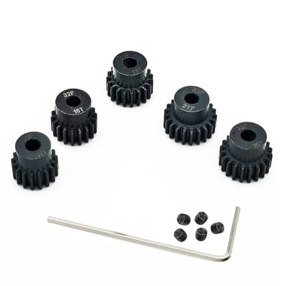 5-Pack Steel Metal 32P 5mm Pinion Motor Gear Sets 17T 18T 19T 20T 21T Compatible with HPI Kyosho Losi Axial Tamiya 1/8 1/10 RC Car Monster Truck Buggy (for 14 Years and Up) - size: 17T 18T 19T 20T 21T